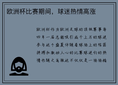 欧洲杯比赛期间，球迷热情高涨